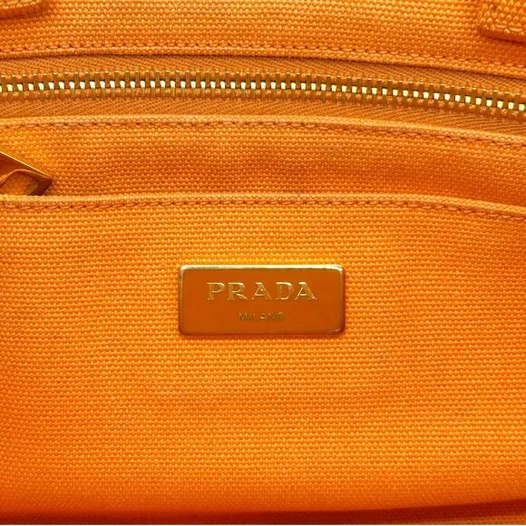Prada Orange Canvas Small Canapa Tote Bag - Picture 9 of 10